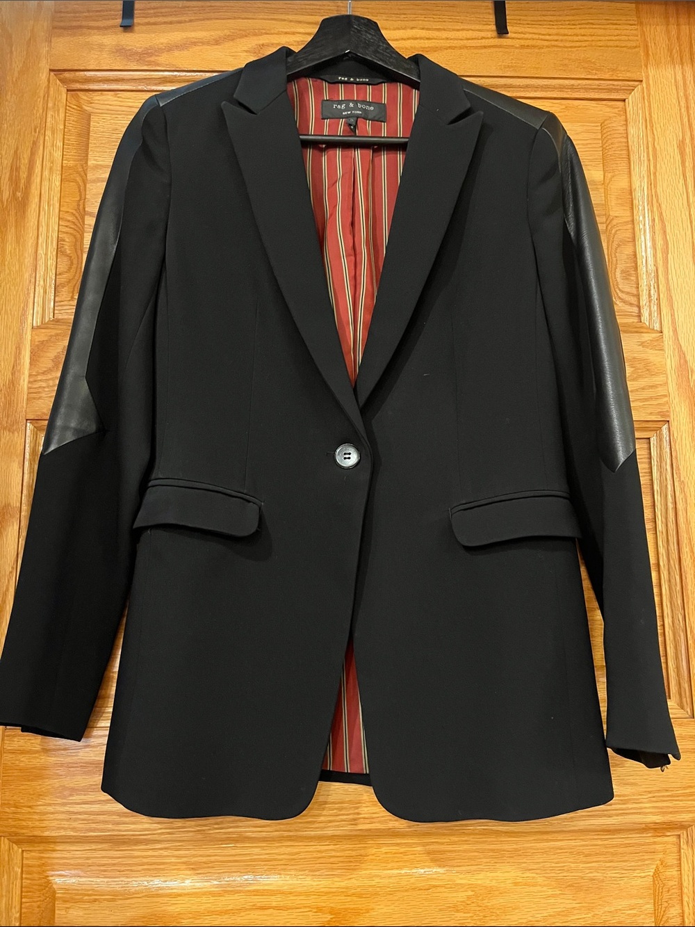 rag & bone Black Blazer with Leather Sleeve Panels